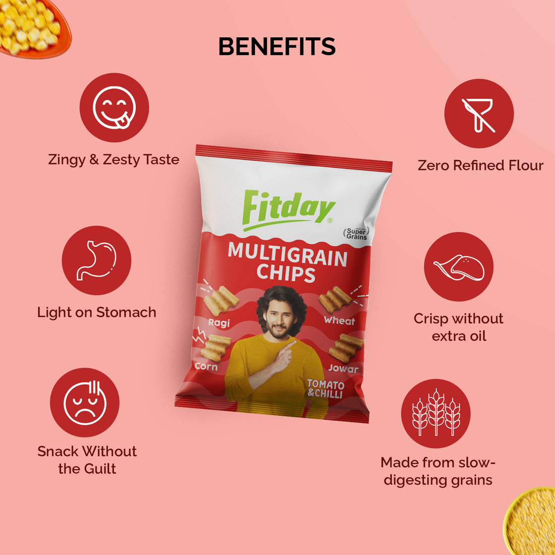 Fitday Multigrain Chips - Tomato & Chilli (35 GM)