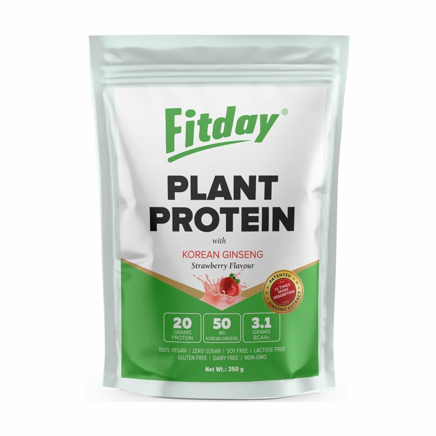 Fitday Vegan Plant Protein Powder, Korean Ginseng & Pea Protein (350 GM)