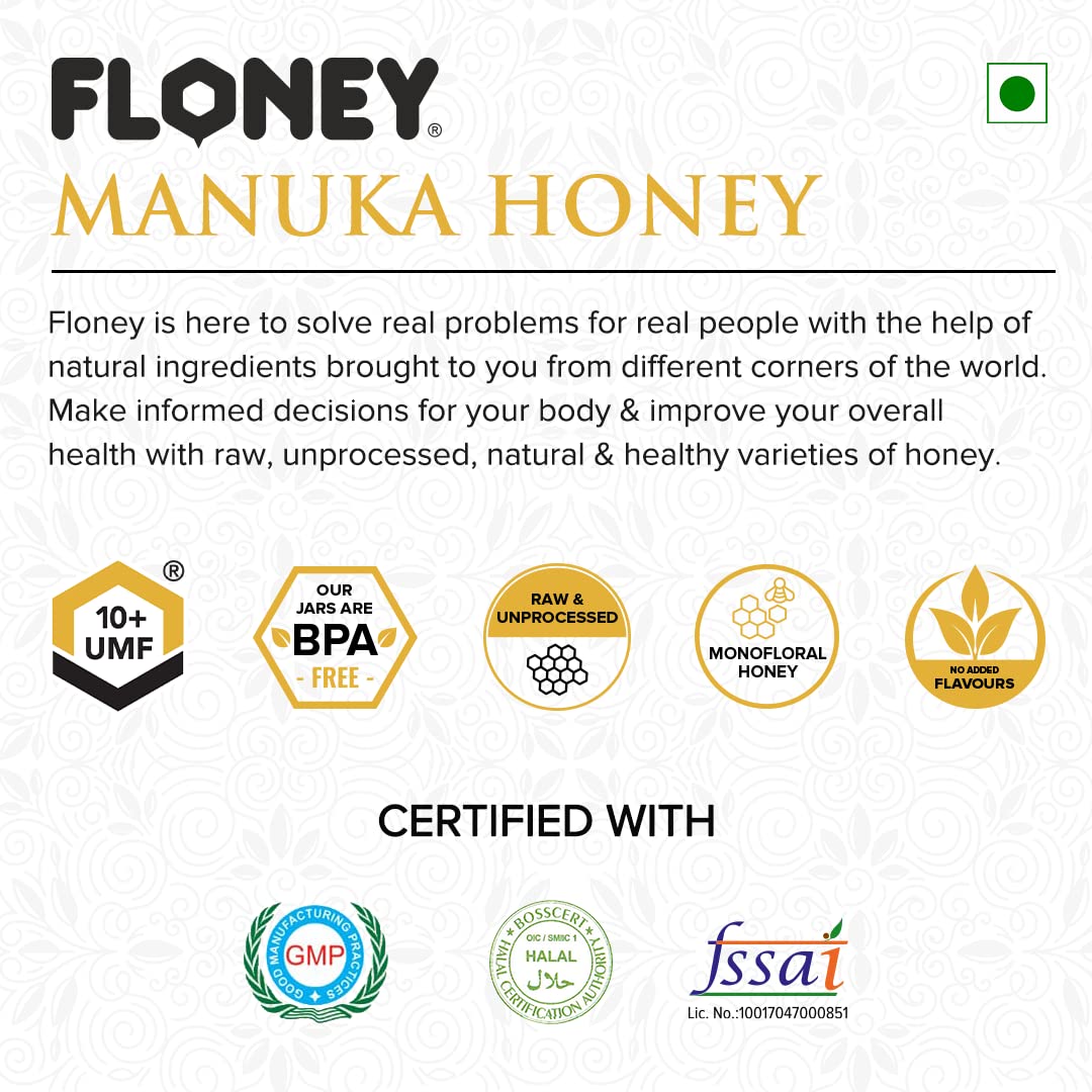 Floney Manuka Honey - Harvested in New Zealand | 10+ UMF | Pure & Unprocessed | 250 GM