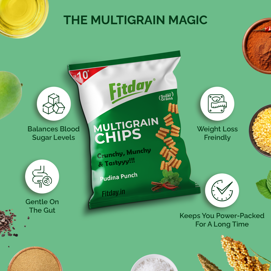 Fitday Multigrain Chips - Pudina Punch