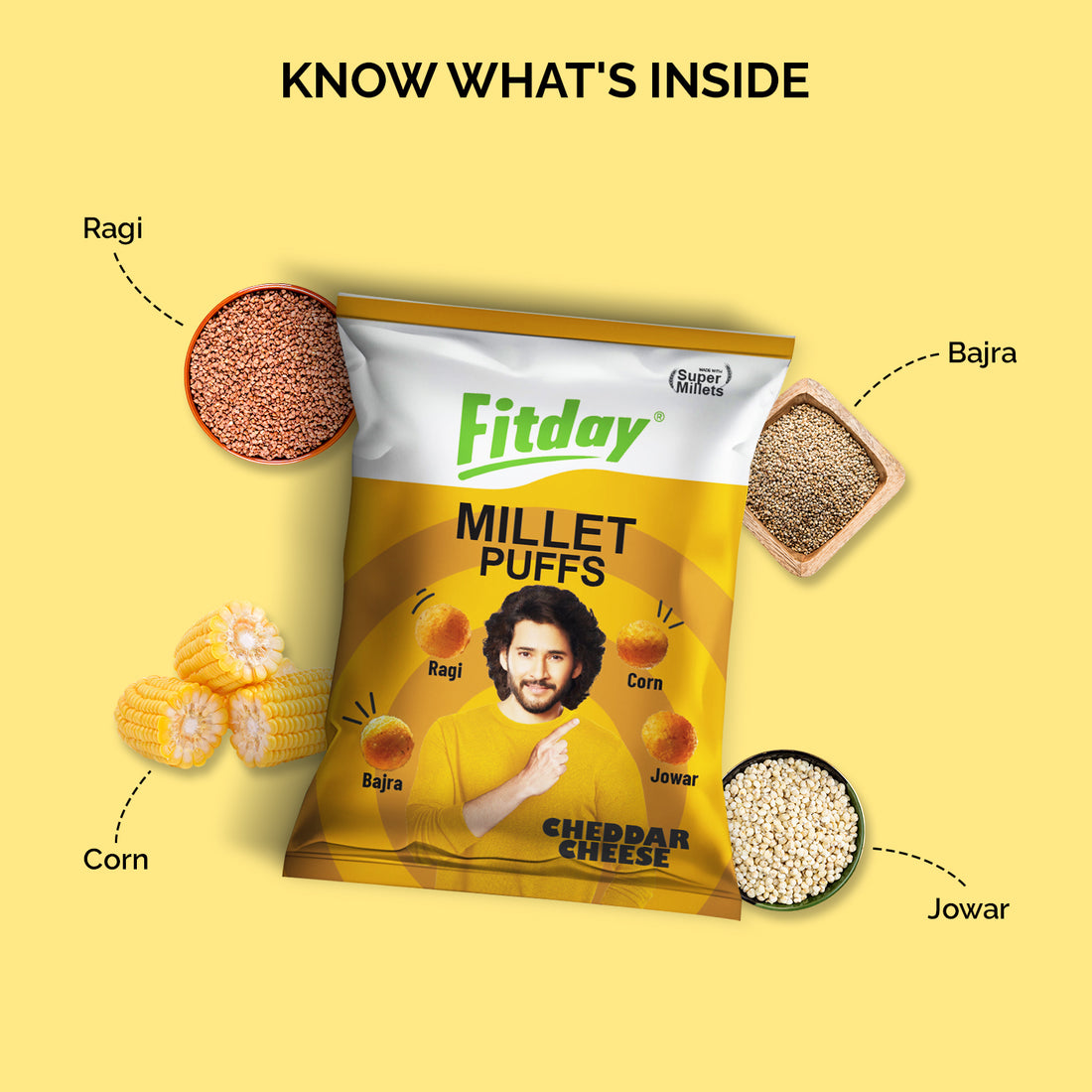 Fitday Millet Puffs - Cheddar Cheese (50 GM)