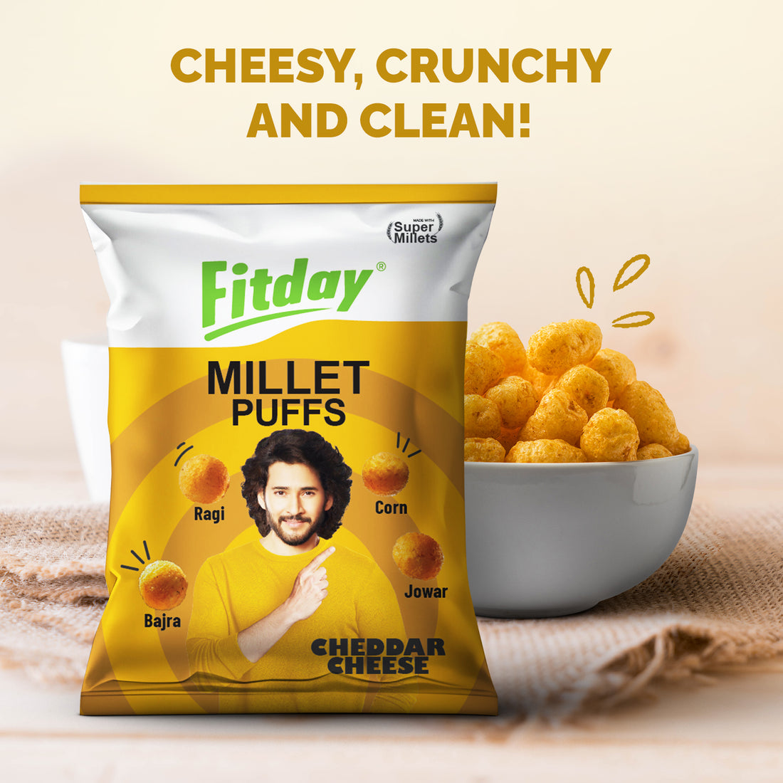 Fitday Millet Puffs - Cheddar Cheese (50 GM)