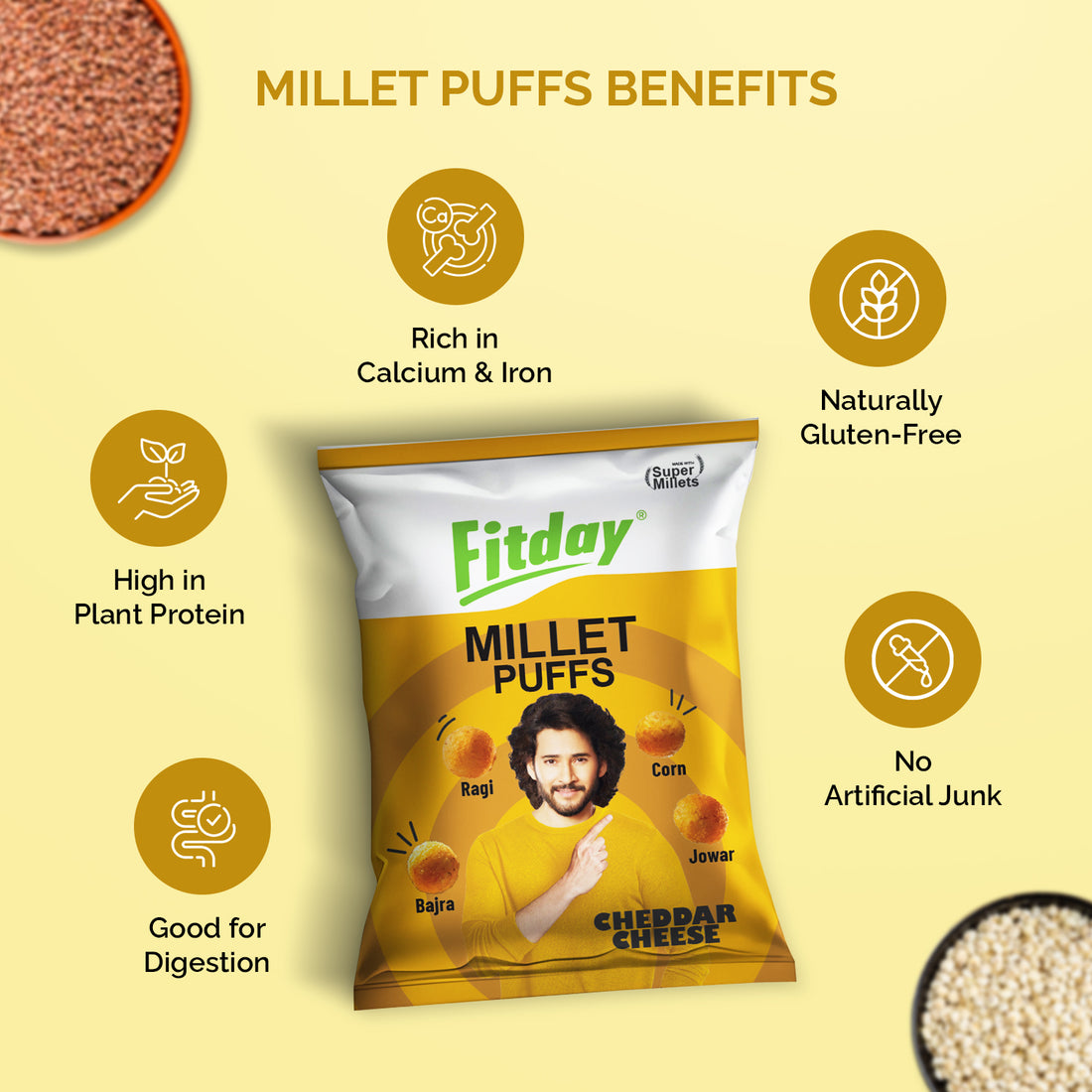 Fitday Millet Puffs - Cheddar Cheese (50 GM)