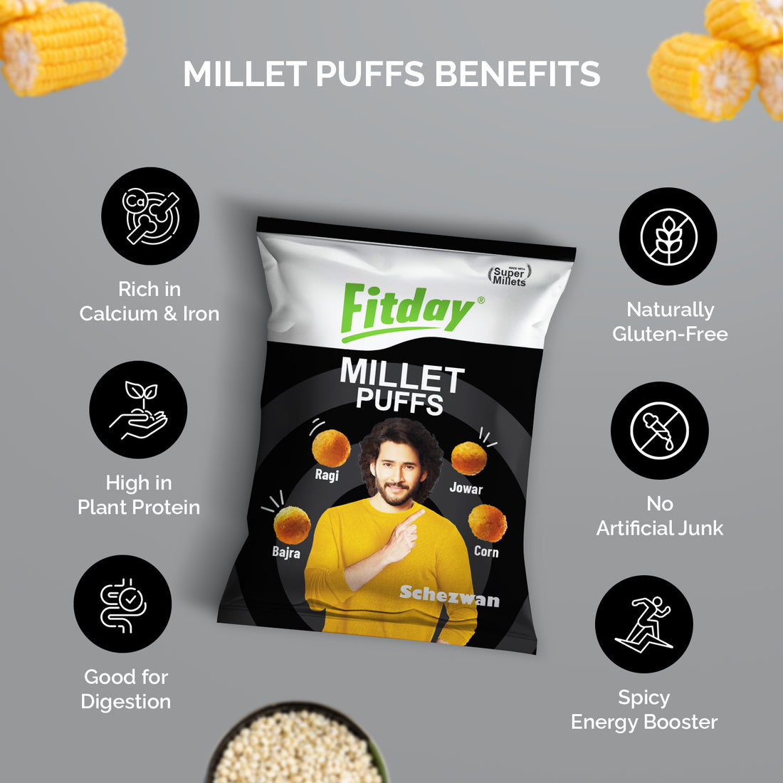 Fitday Millet Puffs - Schezwan